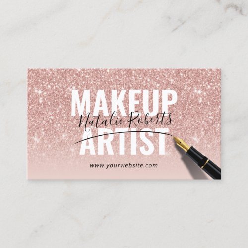 Makeup Artist Rose Gold Glitter Elegant Signature Business Card