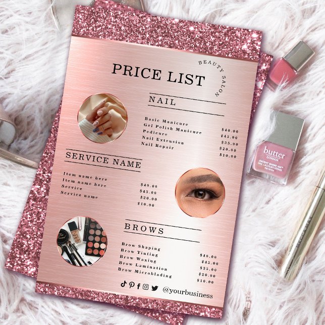 Makeup Artist Rose Gold Glitter flyer (Makeup Artist Rose Gold Glitter flyer #zazzlemade #rosegold #pricelist #pinkflyer #glam #sparkle)