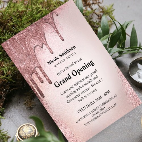 Makeup Artist Rose Gold Glitter Glam Grand Opening Flyer