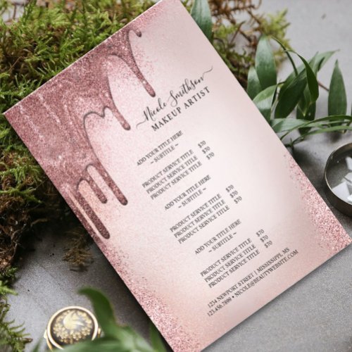 Makeup Artist Rose Gold Glitter Glam Service List  Flyer