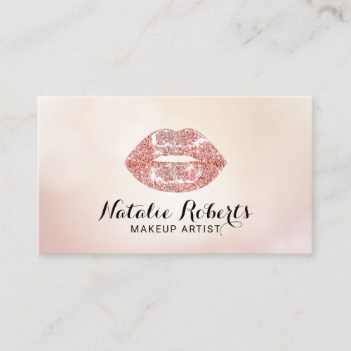 Makeup Artist Rose Gold Glitter Lips Beauty Salon Business Card