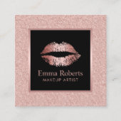 Makeup Artist Rose Gold Glitter Lips Beauty Salon Square Business Card (Front)