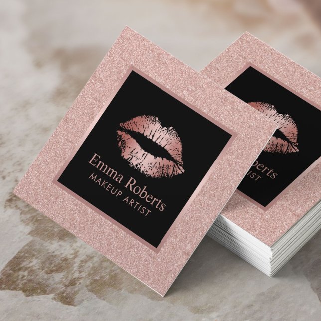 Makeup Artist Rose Gold Glitter Lips Beauty Salon Square Business Card