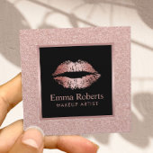 Makeup Artist Rose Gold Glitter Lips Beauty Salon Square Business Card