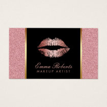 Makeup Artist Rose Gold Glitter Lips Modern Salon Business Card