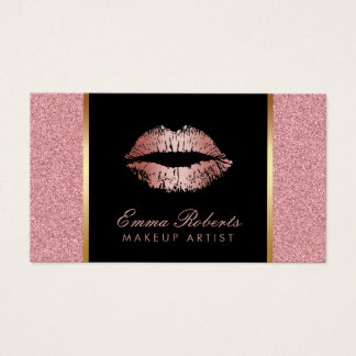 Makeup Artist Rose Gold Glitter Lips Modern Salon Business Card