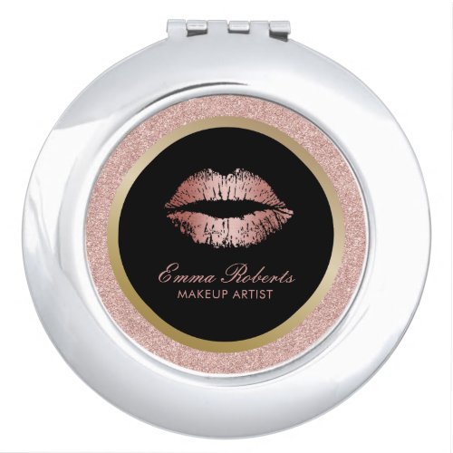 Makeup Artist Rose Gold Glitter Lips Modern Salon Compact Mirror