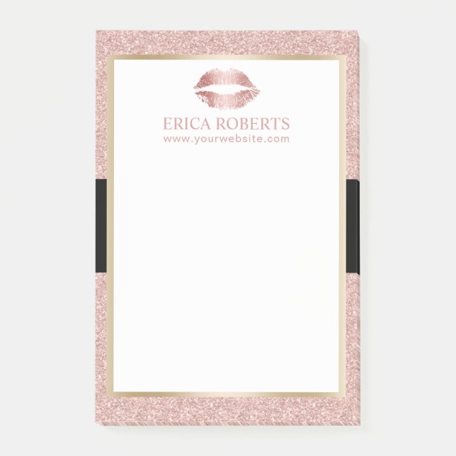 Makeup Artist Rose Gold Glitter Lips Modern Salon Post-it Notes (Front)