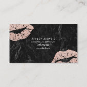 Makeup artist rose gold glitter lips script marble business card (Back)