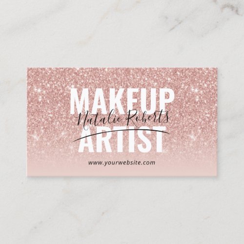 Makeup Artist Rose Gold Glitter Signature Script Business Card
