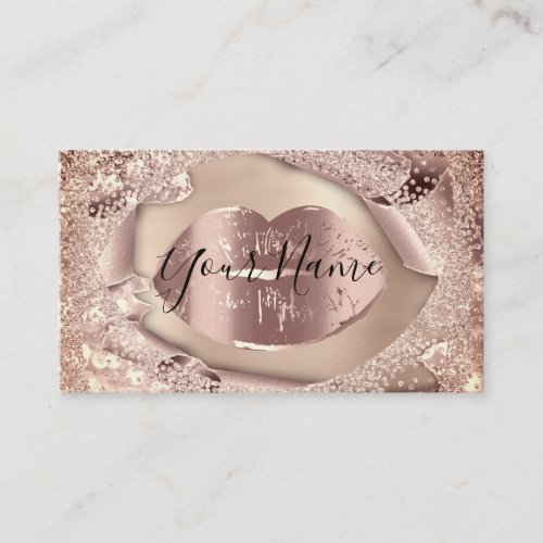 Makeup Artist Rose Gold Kiss Lips Glitter Business Card