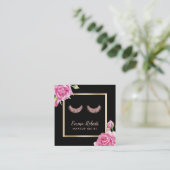 Makeup Artist Rose Gold Lashes Modern Floral Square Business Card (Standing Front)