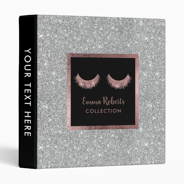 Makeup Artist Rose Gold Lashes & Silver Glitter Binder (Front/Spine)