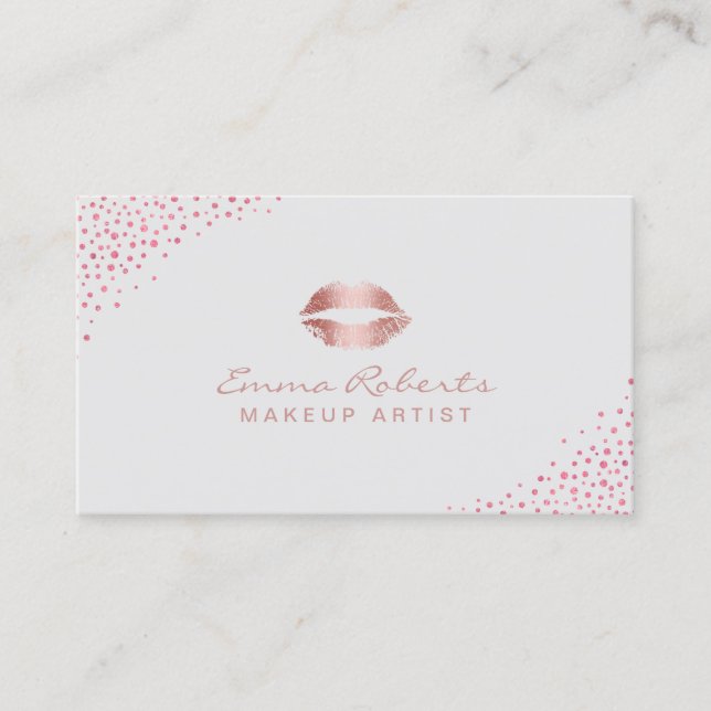 Makeup Artist Rose Gold Lips Confetti Beauty Salon Business Card (Front)