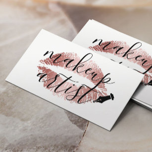 Makeup Artist Rose Gold Lips Elegant Typography Business Card