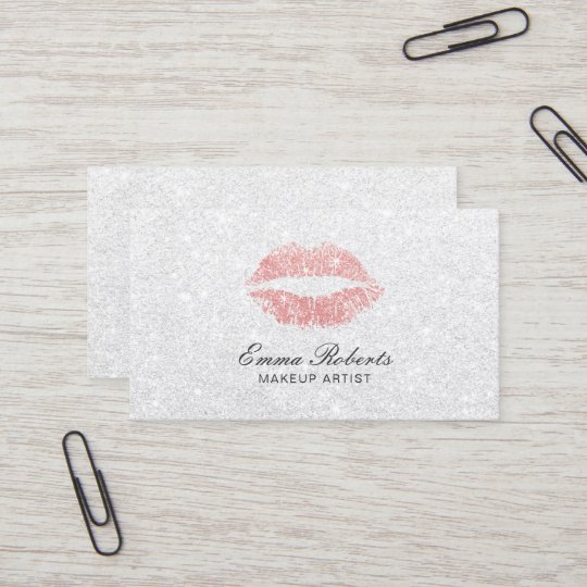 Makeup Artist Rose Gold Lips Elegant White Glitter Business Card ...