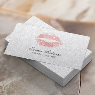 Makeup Artist Rose Gold Lips Elegant White Glitter Business Card