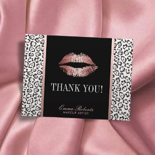 Makeup Artist Rose Gold Lips Leopard Thank You Postcard