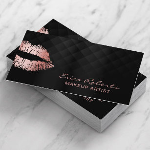 Makeup Artist Rose Gold Lips Luxury Black Salon Business Card