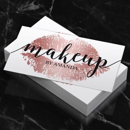 Makeup Artist Rose Gold Lips Print Salon Business Card