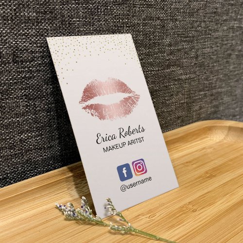 Makeup Artist Rose Gold Lips Salon Social Media Business Card