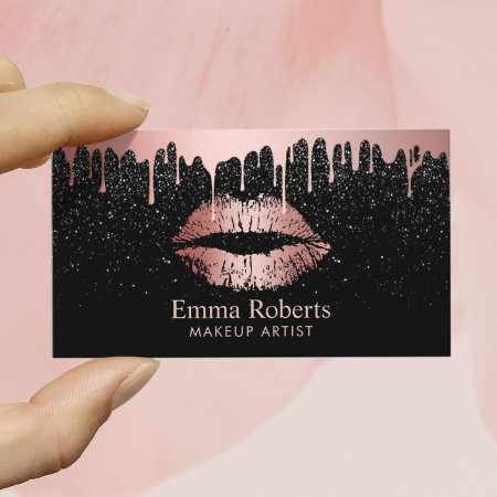 Makeup Artist Rose Gold Lips Trendy Dripping Business Card