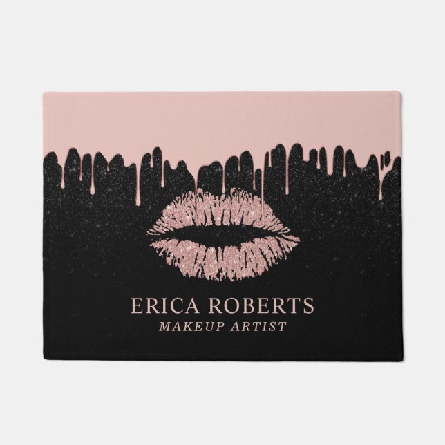 Makeup Artist Rose Gold Lips Trendy Dripping Doormat (Front)