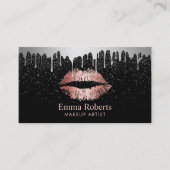 Makeup Artist Rose Gold Lips Trendy Silver Drips Business Card (Front)