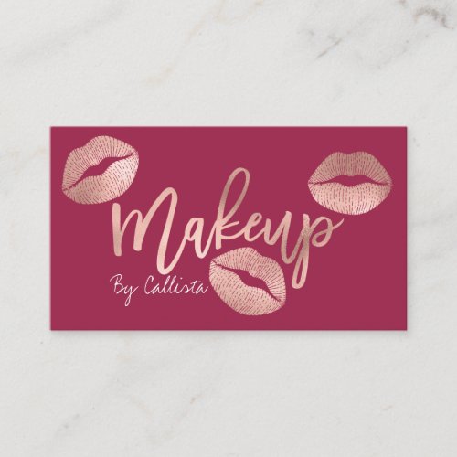 Makeup Artist Rose Gold Lips Typography Modern Business Card