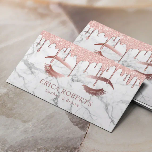 Makeup Artist Rose Gold Marble Lashes & Brows Business Card | Zazzle