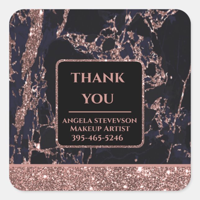 Makeup Artist Rose Gold Marble square sticker (Front)