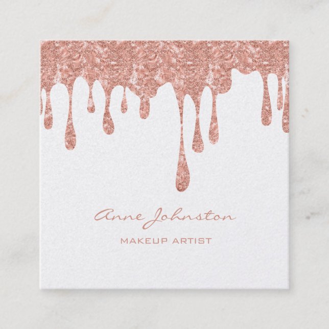 Makeup Artist Rose Gold Pink Glitter and Sparkle   Square Business Card (Front)