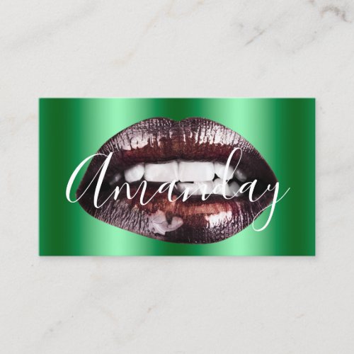 Makeup Artist Rose Green Lips Logo QR Code Business Card