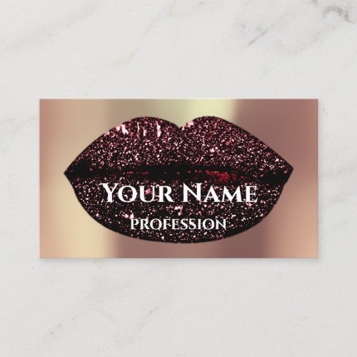 Makeup Artist Rose Kiss Lips Burgundy Gold Glitter Business Card