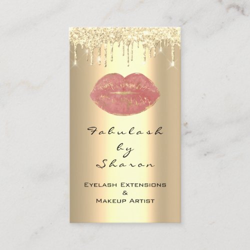 Makeup Artist Rose Kiss Lips Drips Golden Wax Business Card