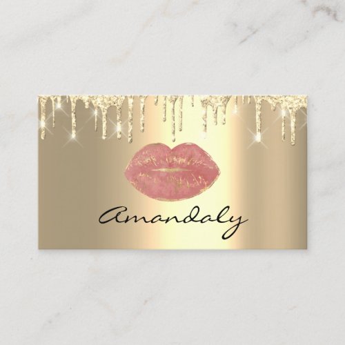 Makeup Artist Rose Kiss Lips Golden Drip Wax Spark Business Card