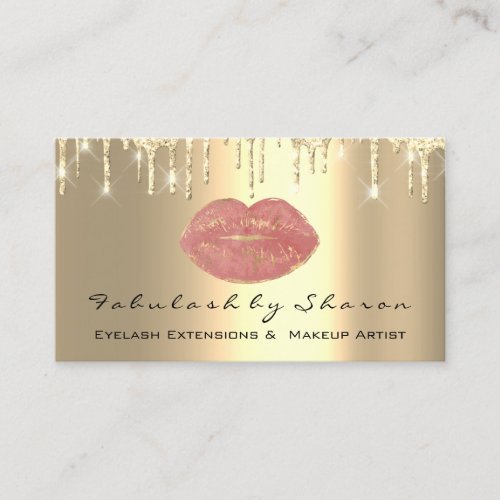 Makeup Artist Rose Kiss Lips Golden Drips Wax Business Card