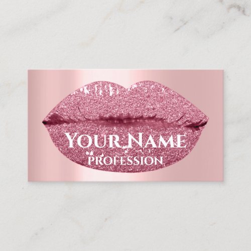 Makeup Artist Rose Kiss Lips Pink Blush Glitter Business Card