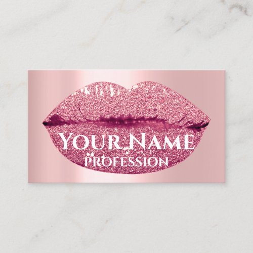 Makeup Artist Rose Kiss Lips Pink Glitter Business Card
