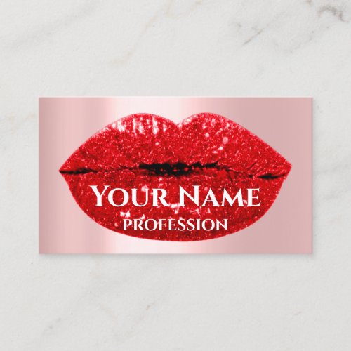 Makeup Artist Rose Kiss Lips Red Blush Glitter Business Card