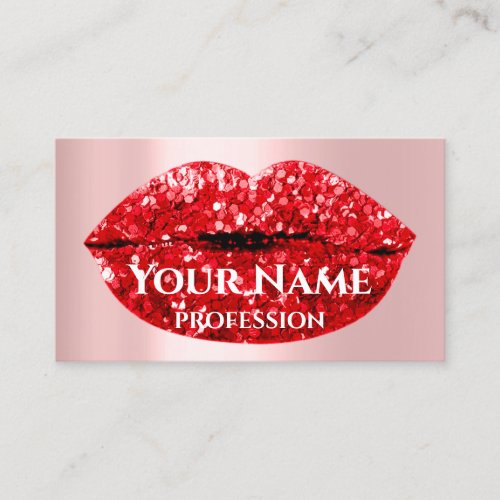 Makeup Artist Rose Kiss Lips Red Glam Glitter Business Card