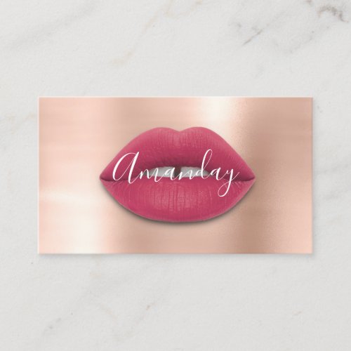 Makeup Artist Rose Pink Lips Logo QR Code  Business Card