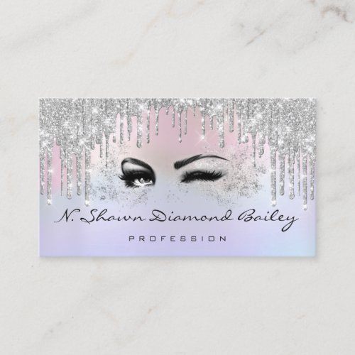 Makeup Artist Rose Spark Holograph Silver Drips Appointment Card