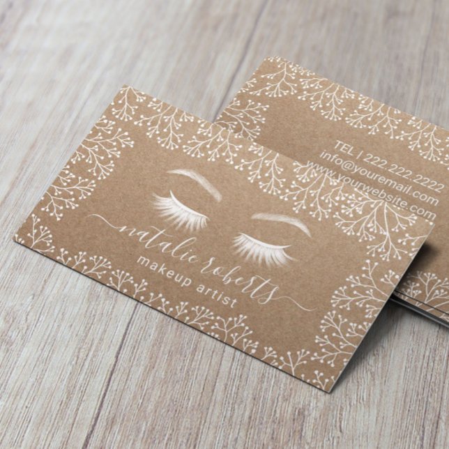 Makeup Artist Rustic Babys Breath Floral Kraft Business Card (Creator Uploaded)