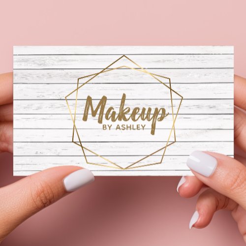 Makeup Artist Rustic Wood Geometric Terrarium Business Card