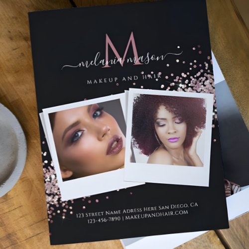 Makeup Artist Salon Custom Photo Cosmetic Black  Flyer
