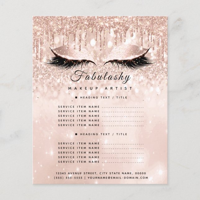 Makeup Artist Salon Glitter Flyer Rose Prices Glam (Front)