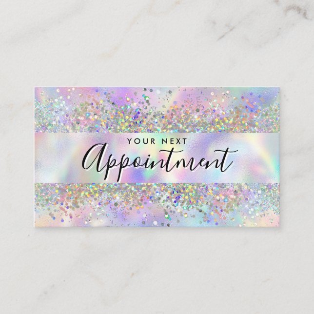 Makeup Artist Salon Holographic Glitter Appointment Card (Front)