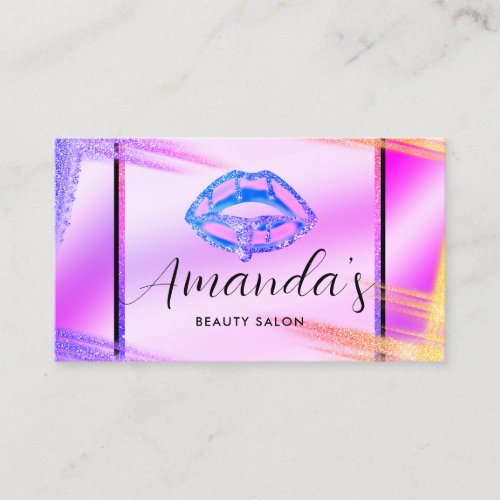 Makeup Artist Salon Lips Rose Gold Glitter Purple Business Card