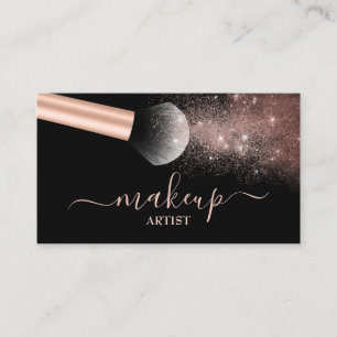  Makeup Artist Salon Rose Gold Glitter Brush Business Card